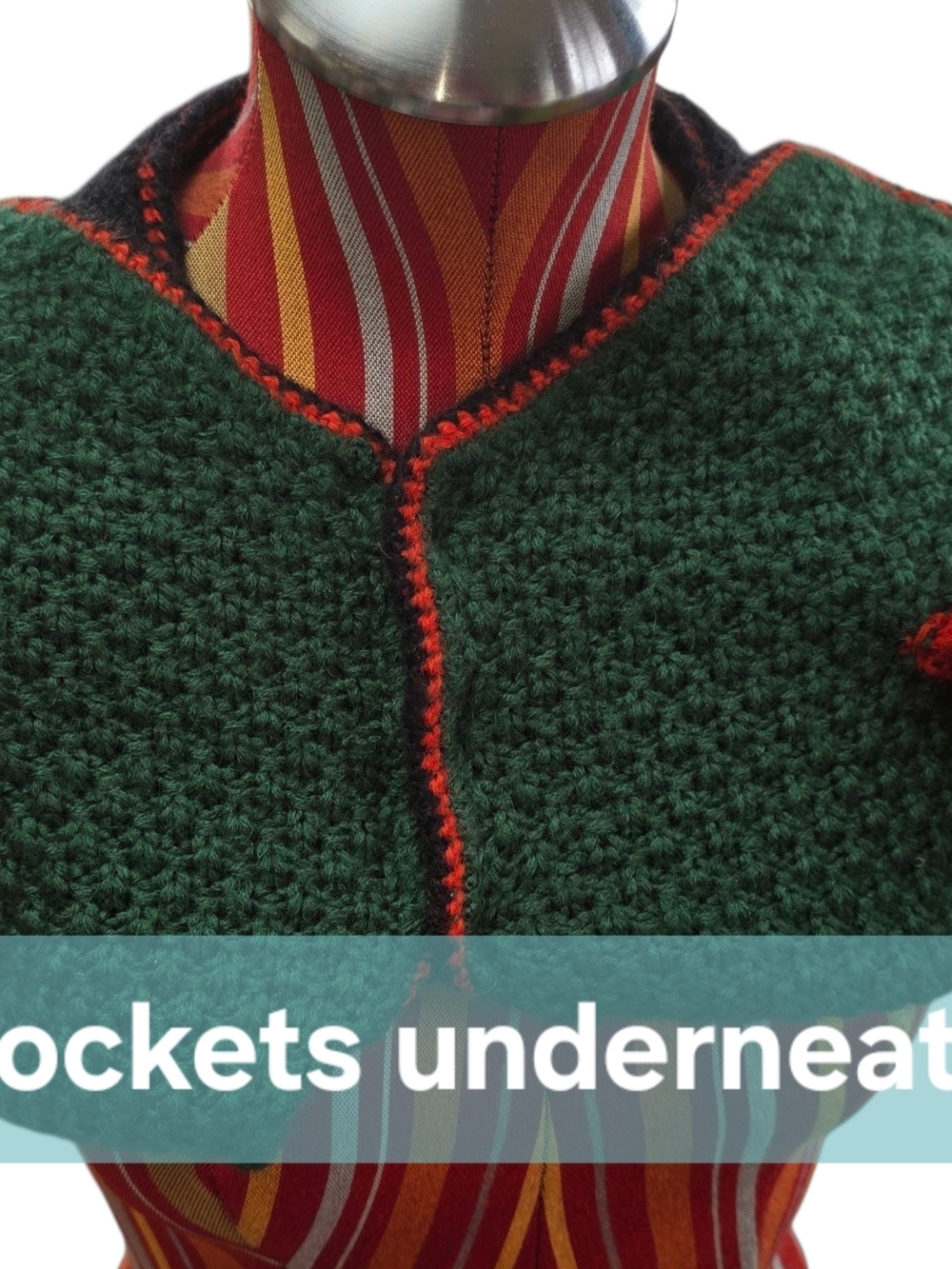 Austrian Trachten Tyrolean Wool Handknit Green Vest Waist Coat - Picture 12 of 12